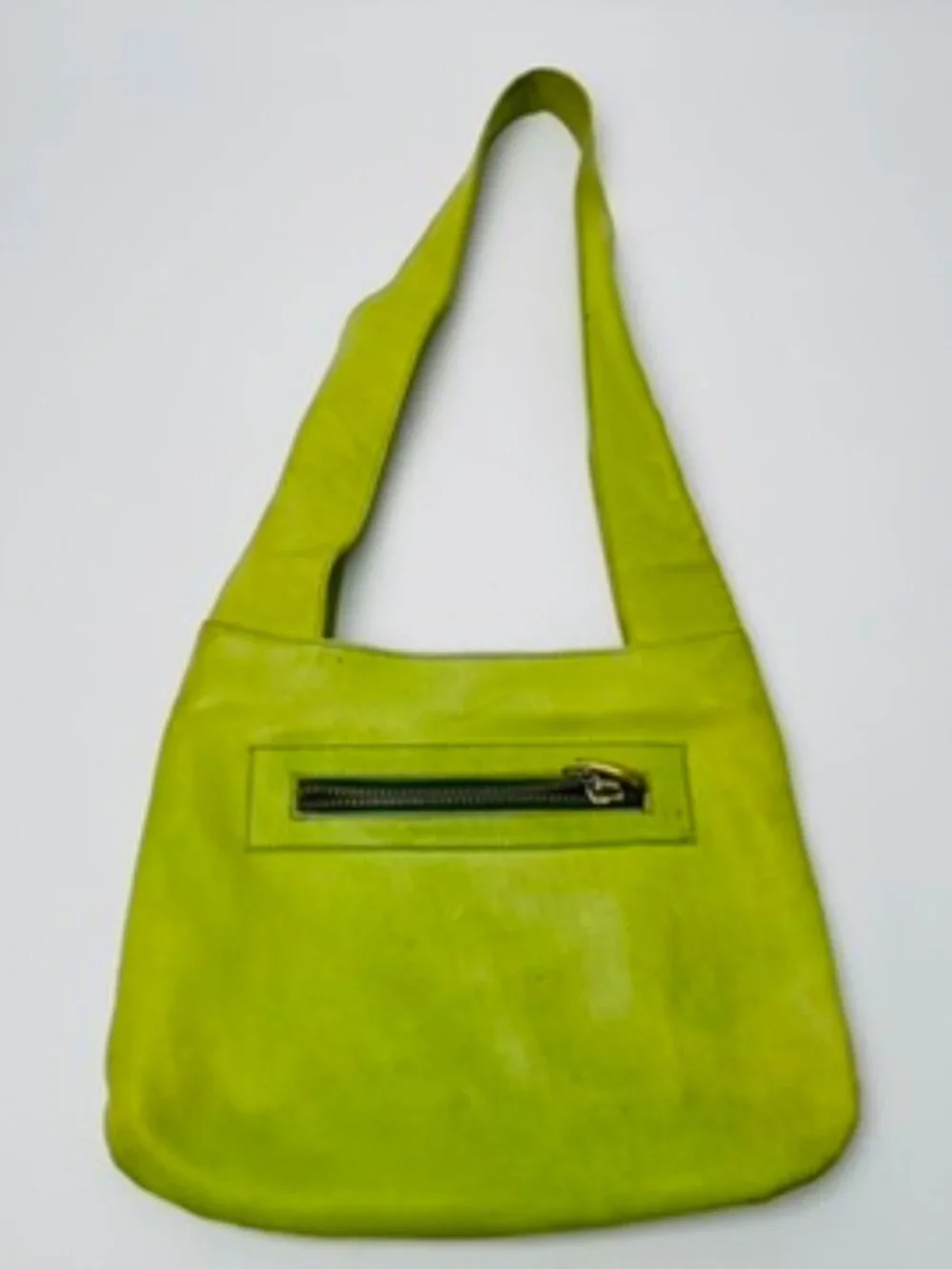 SABINA New York Real Leather Ergonomic Hobo Shoulder Bag Lime Green Chartreuse
